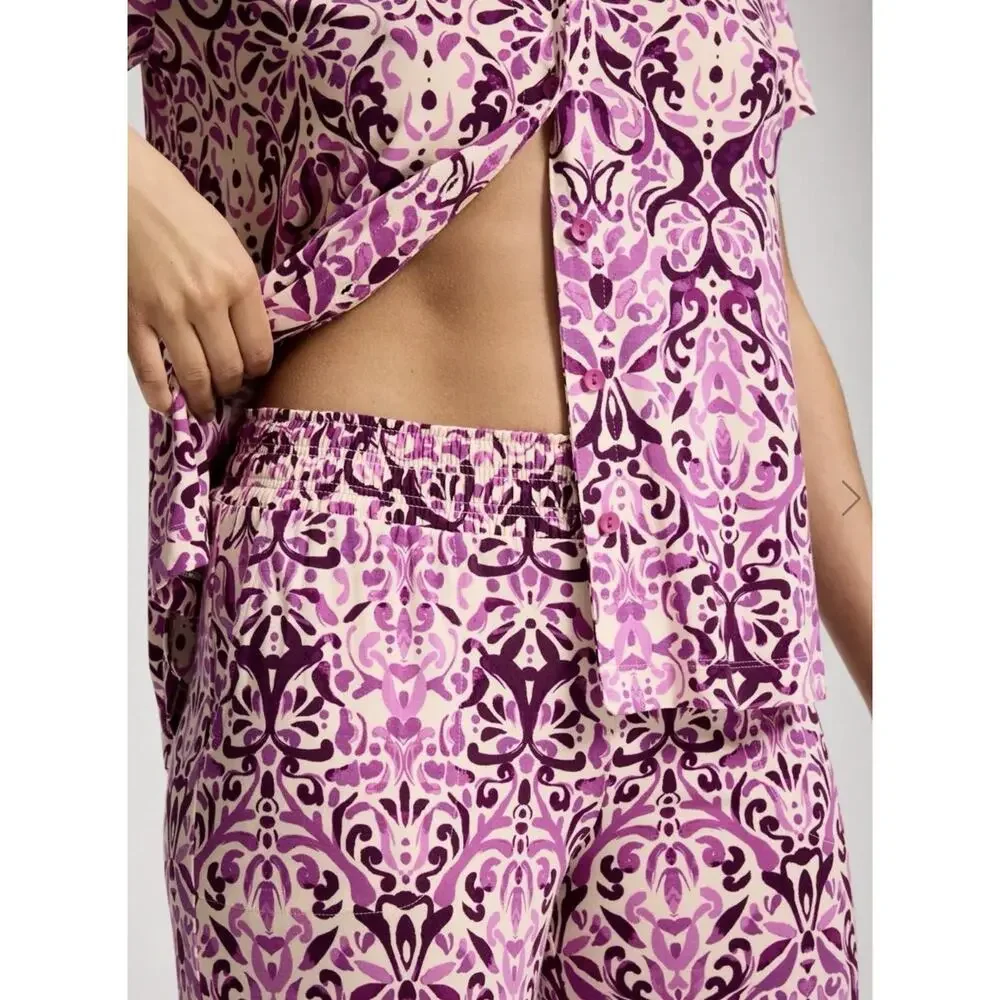 Soma cool nights top large pants medium Sleep set Purple wide leg crop pajamas